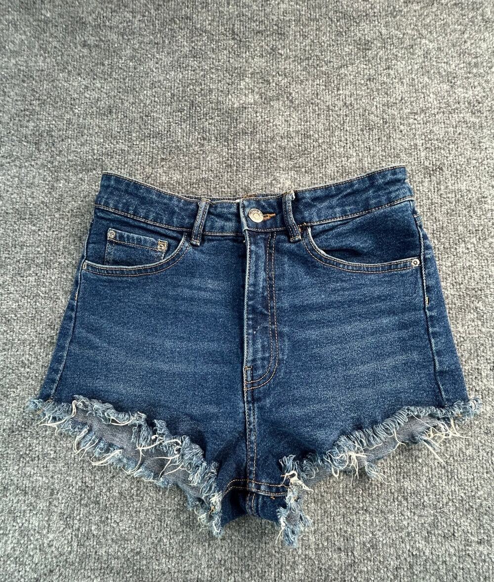 Zara High Rise Distressed Cutoff Shorts Women's US 6 Medium Wash Frayed Hem
